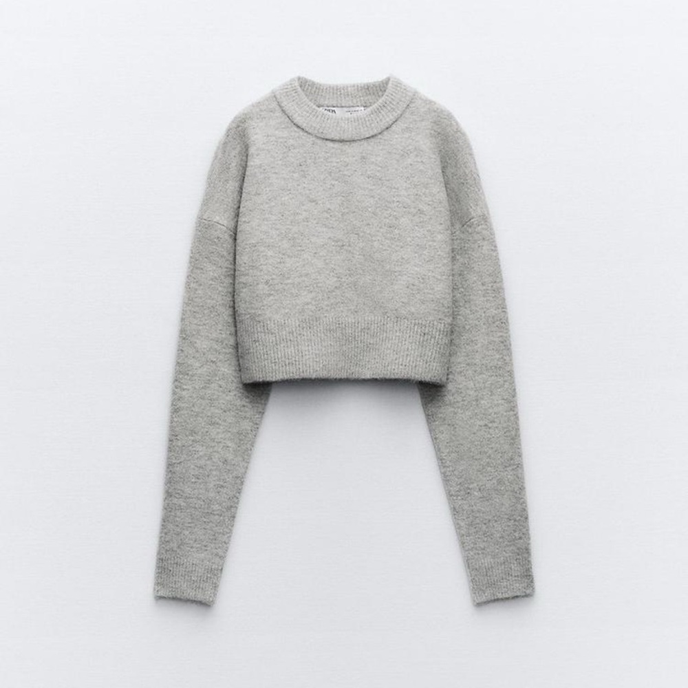 Zara Cropped Knit Sweater Size: S Gray